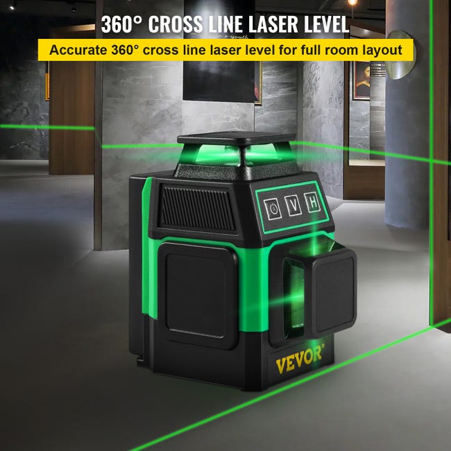VEVOR Niveau Laser Autonivelant Vert 8 Lignes Croisees 2 x 360° Laser  Rotatif Faisceau 40 m Base Magnetique Mini Support de Cric 1 Chargeur 2  Batterie