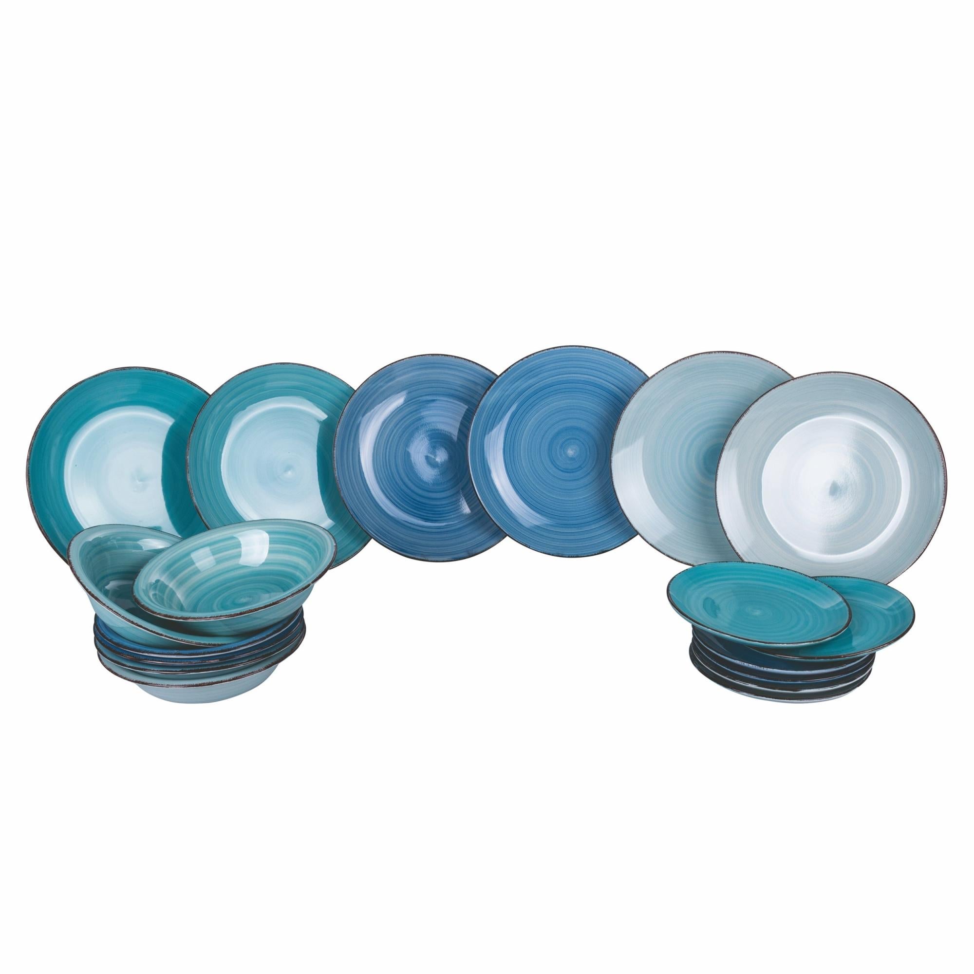 Set Di 6 Piatti Frutta In Porcellana Baita Acqua - Diametro 19 Cm, Colore Azzurro, Lavabile In Lavastoviglie E Microonde