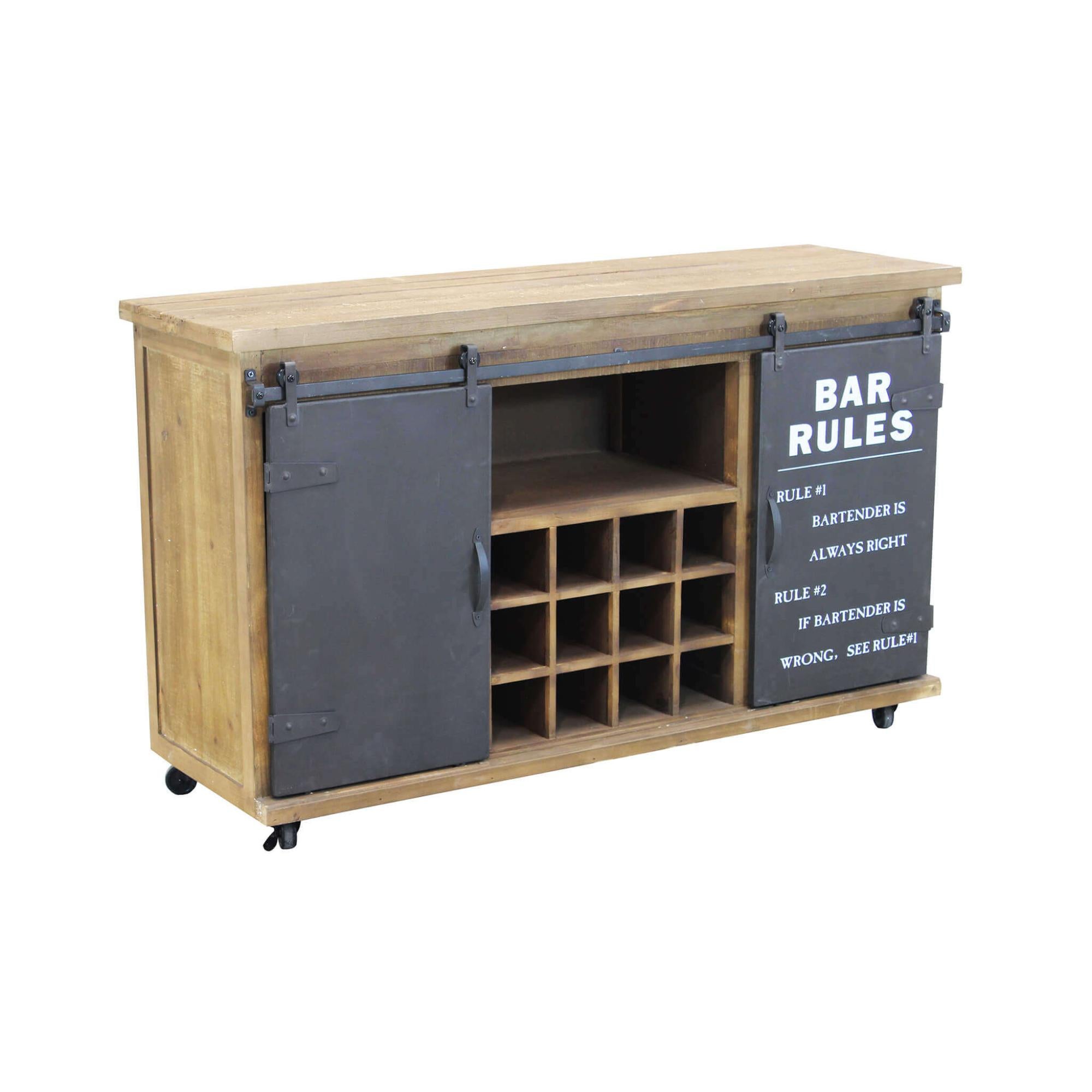 Mobile Bar Industriale HOMENESS - Legno E Metallo, Con Anta Scorrevole, Per Interni