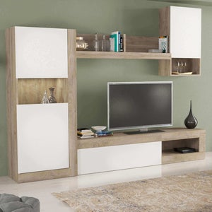 Dmora - Parete attrezzata Ainos, Set da soggiorno porta TV, Mobile salotto  multiuso, 227x40h141 cm, Rovere Nodi e Bianco : : Casa e cucina