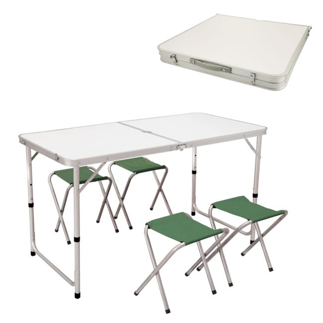 COSTWAY Set Tavolo da Campeggio con 2 Sgabelli LED Pieghevole, Set COSTWAY Set Tavolo da Campeggio con 2 Sgabelli LED Pieghevole, Set