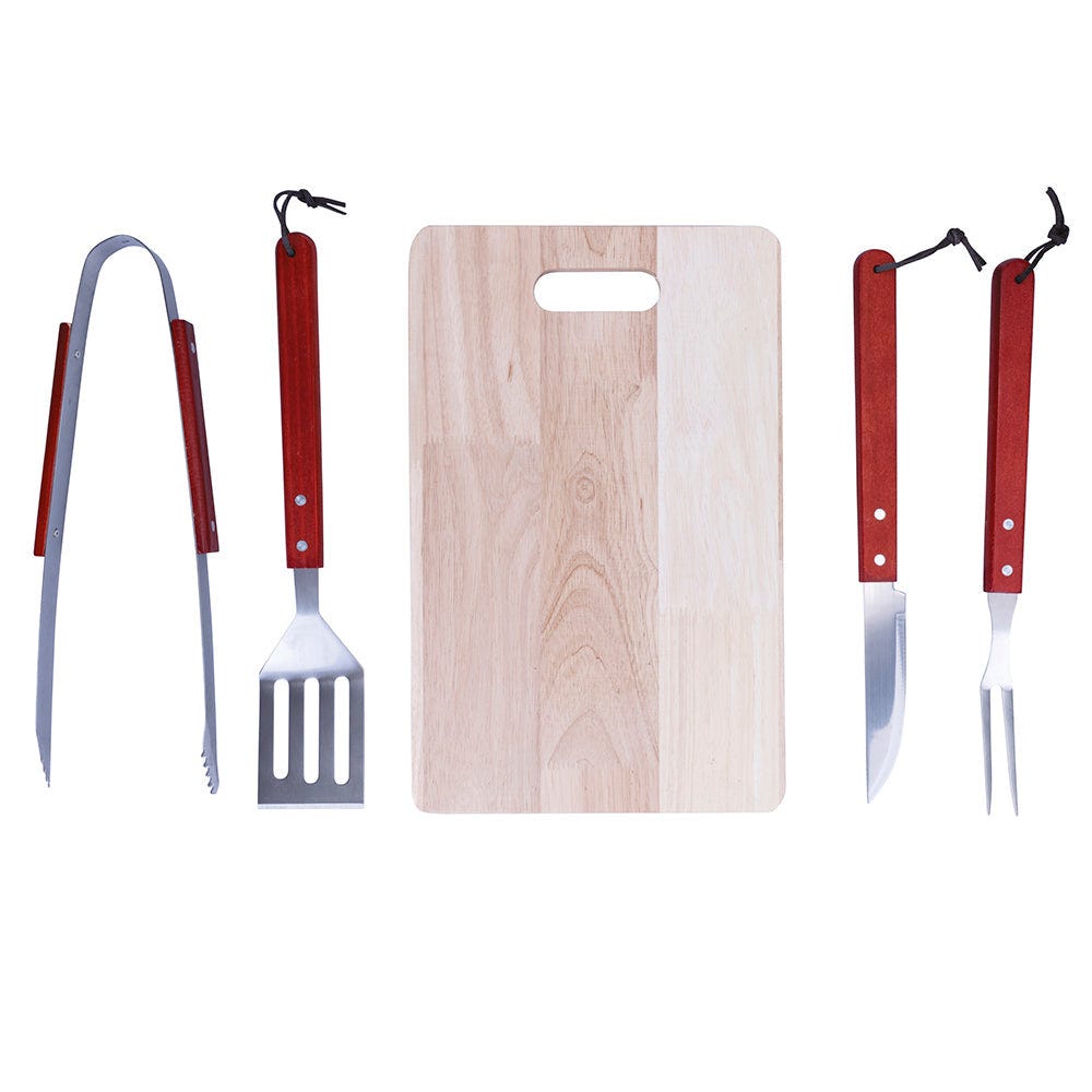 Set d'outils pour barbecue 4 outils avec planche à découper en