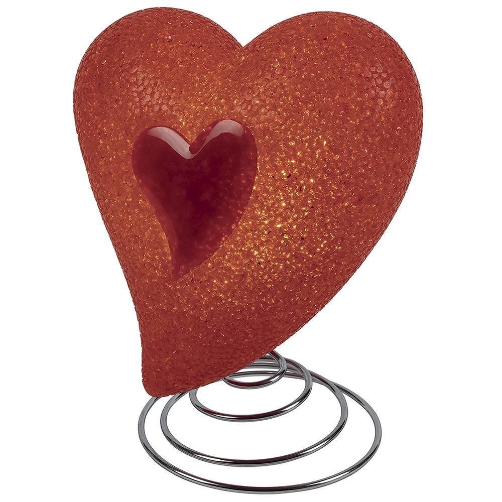 Lampe décorative d'intérieur à paillettes en forme de coeur rouge avec base  en métal et lumière LED Heart