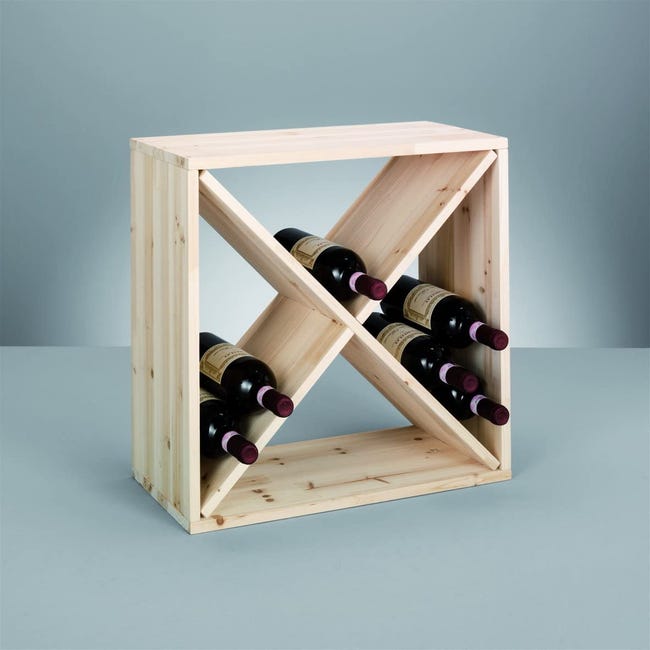 Cantinetta portabottiglie cubo modulare infinito in legno massello naturale  Alberiamo