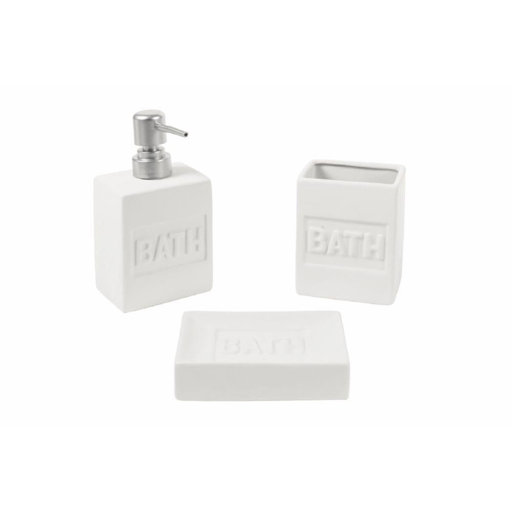 Set Bagno 2 Pezzi Ceramica Bianca - Portasapone E Bicchiere, 17cm, Design Moderno - Foto 5