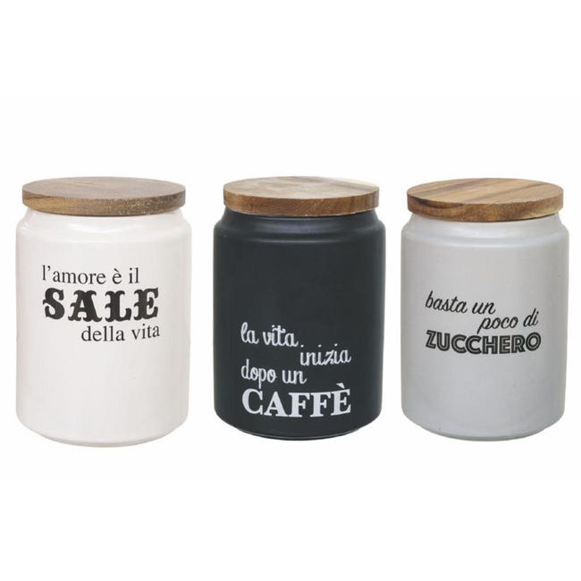 Evviva Company Set De 3 Bocaux Hermétiques Céramique Ostuni - Sel, Sucre, Café - Design Italien Élégant