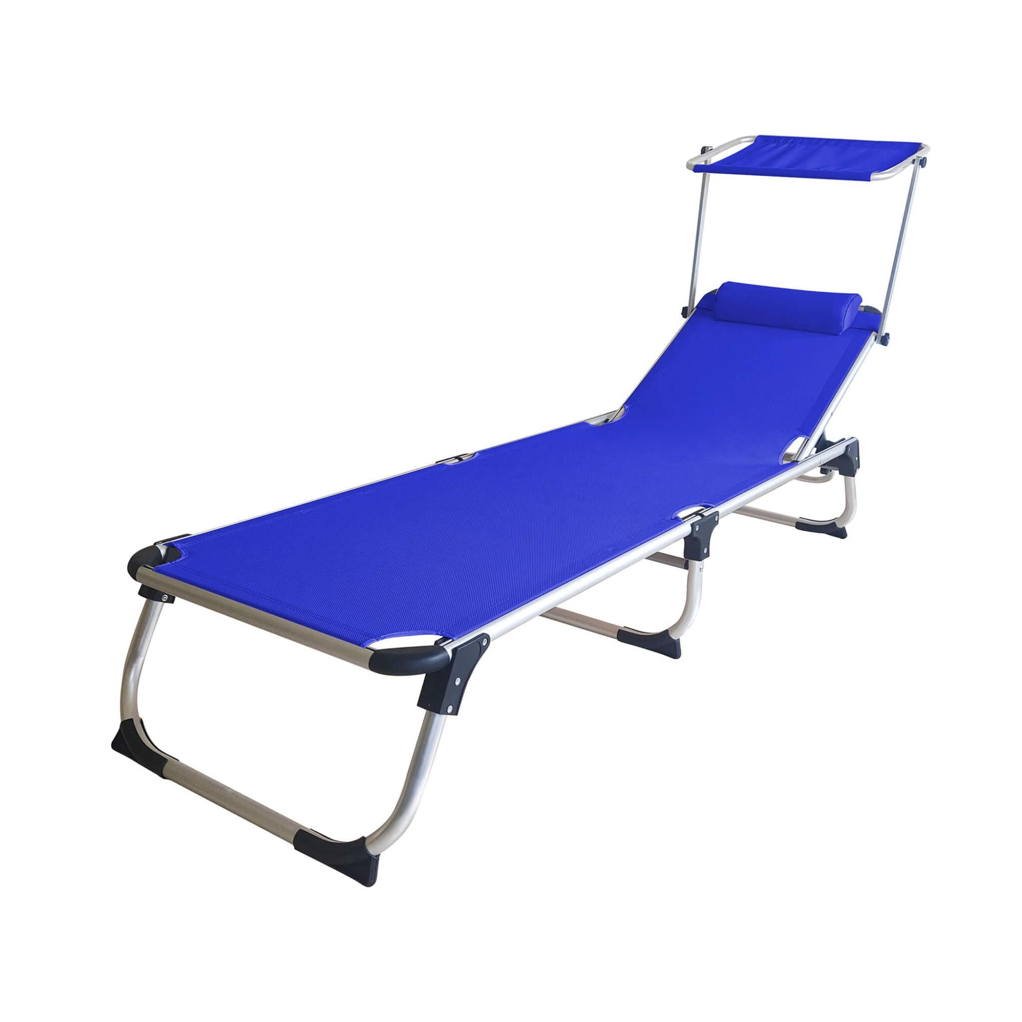 Sedia A Sdraio Pieghevole COSTWAY - Schienale 4 Livelli, Poggiatesta Staccabile, Tasca Laterale, Portata 150 Kg, Per Giardino, Piscina, Campeggio (blu)