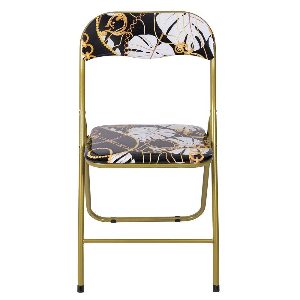 Sedia pieghevole salvaspazio da interno in acciaio con seduta e schienale  in PVC imbottito e decoro baroque Medusa Fold - Decoro Foglie