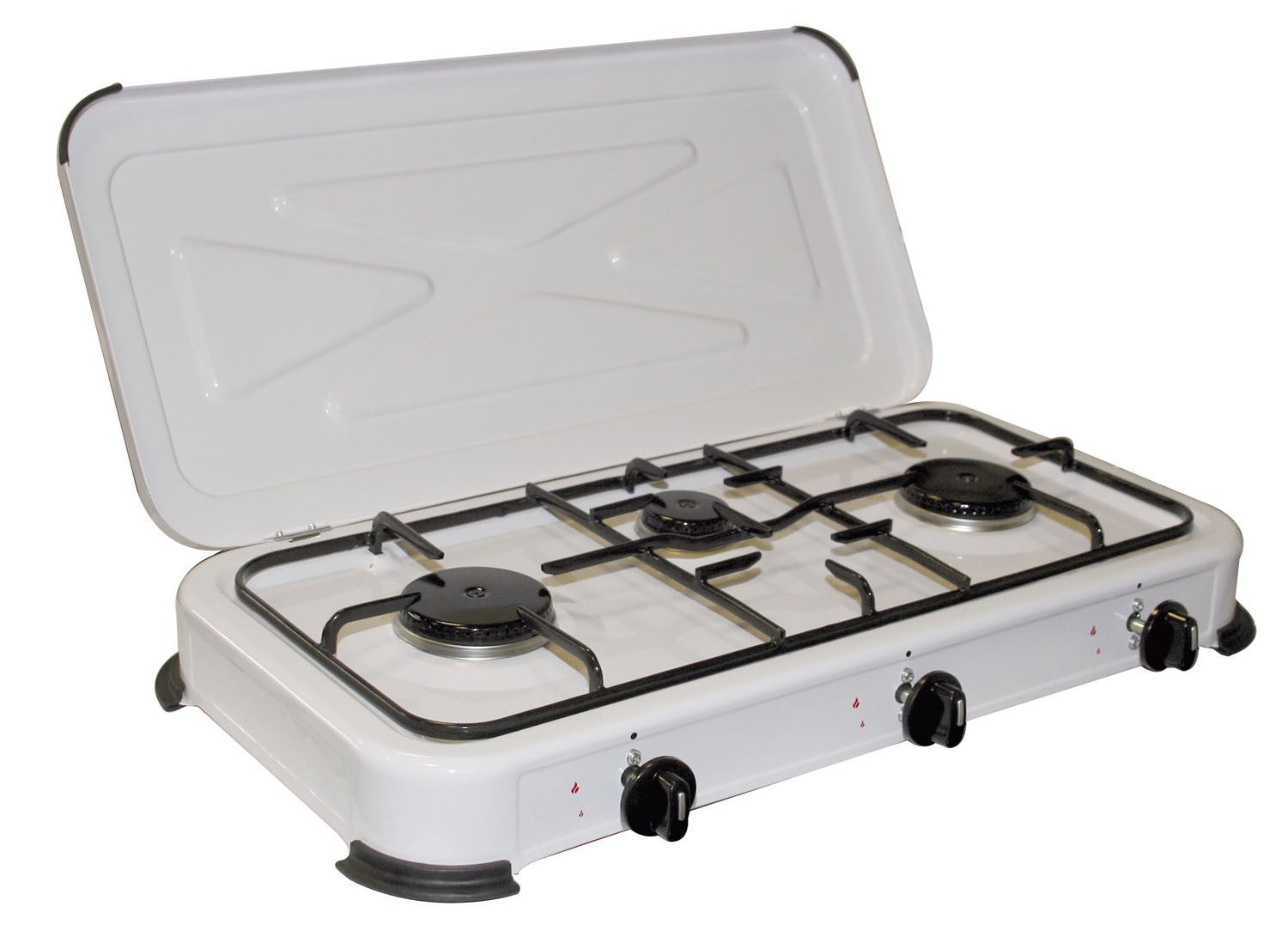 CUCINA A GAS GPL 3 FUOCHI FORNELLO CAMPEGGIO PORTATILE CON COPERCHIO  CUCININO : : Sport e tempo libero