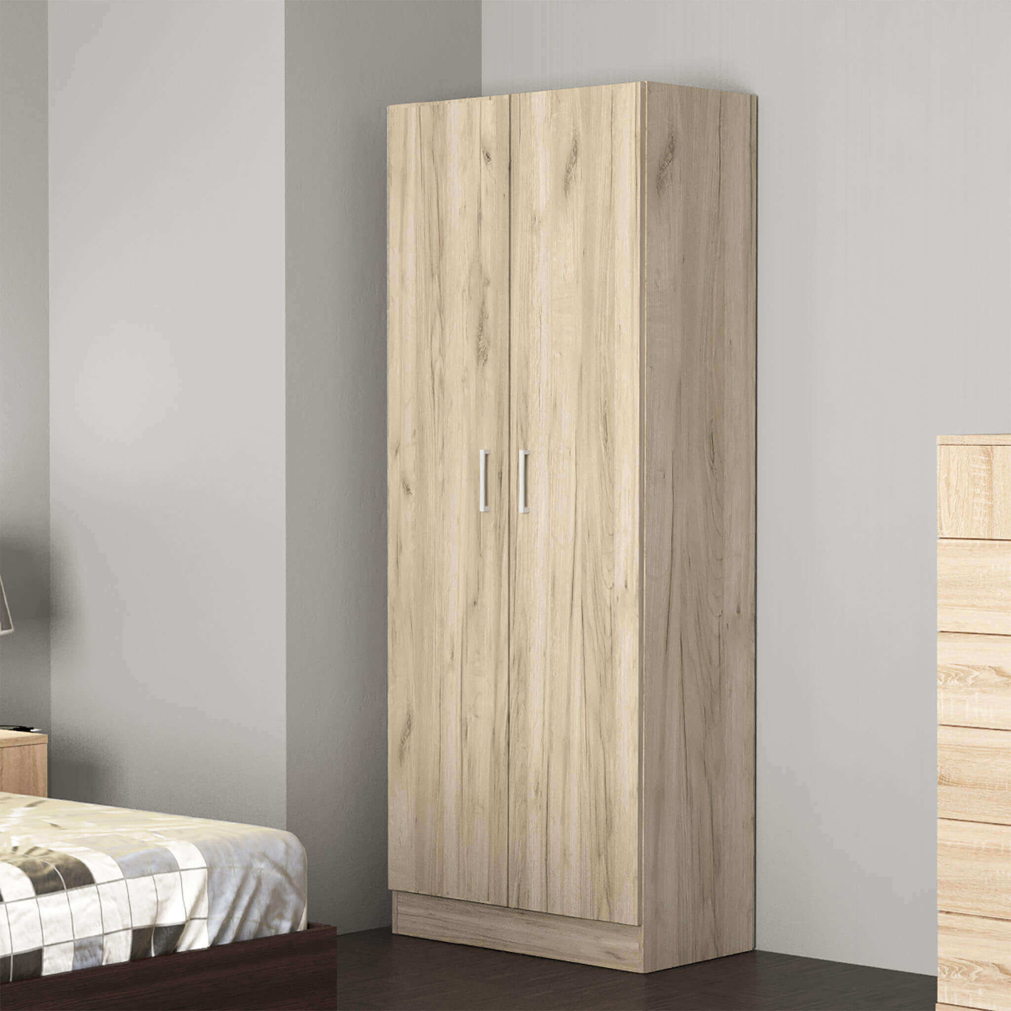 Interior armario ropero 2 puertas en madera laminada con barra de colgar  Classic Line - Gris