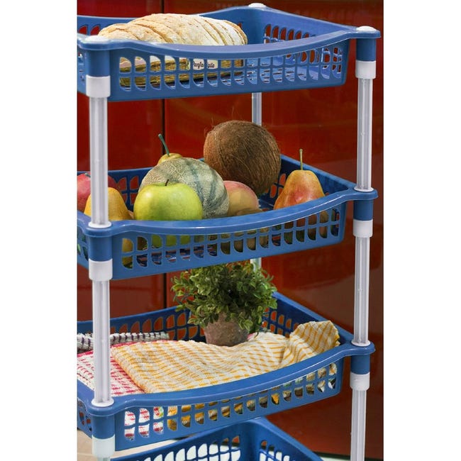 Carro de fruta de cocina azul con 4 estantes 40x30x77 cm Llevar