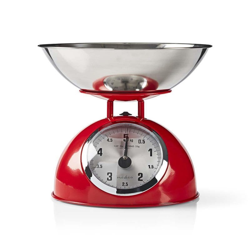 Balance de cuisine avec bol amovible en acier - capacité max 5 kg - Rouge