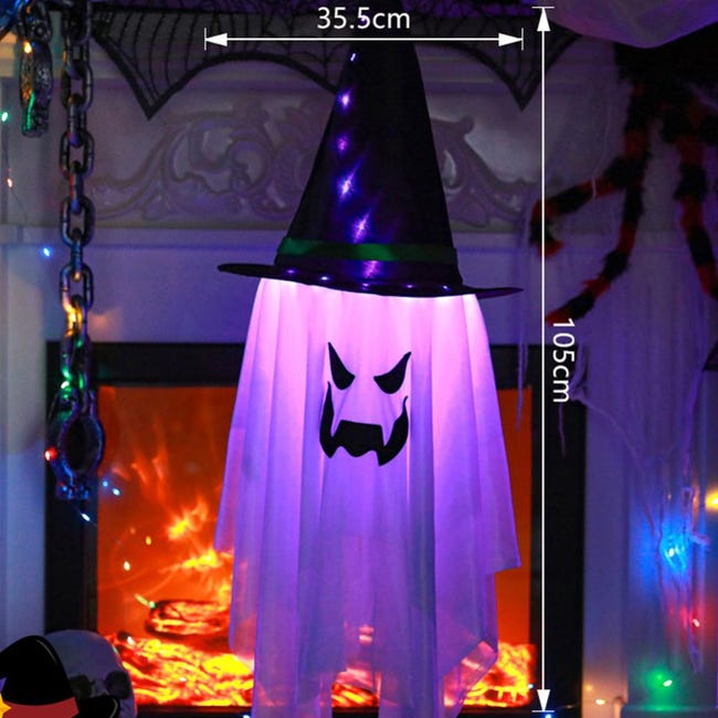 2 pièces Chapeau de sorcière fantôme lumineux à suspendre pour Halloween, décoration  intérieure et extérieure pour fête dans le jardin, violet