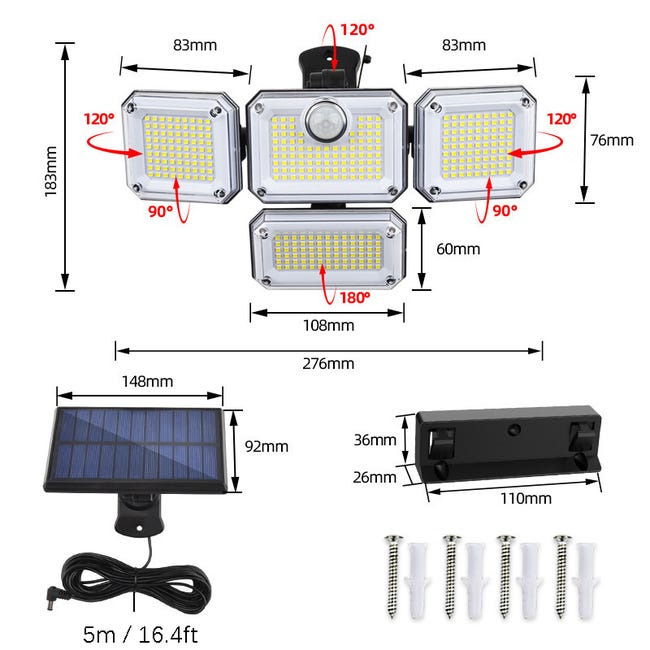 Lampe solaire d'extérieur ajustable et étanche avec détecteur de mouvement  - éclairage automatique Ip65 Snow Rain Heat
