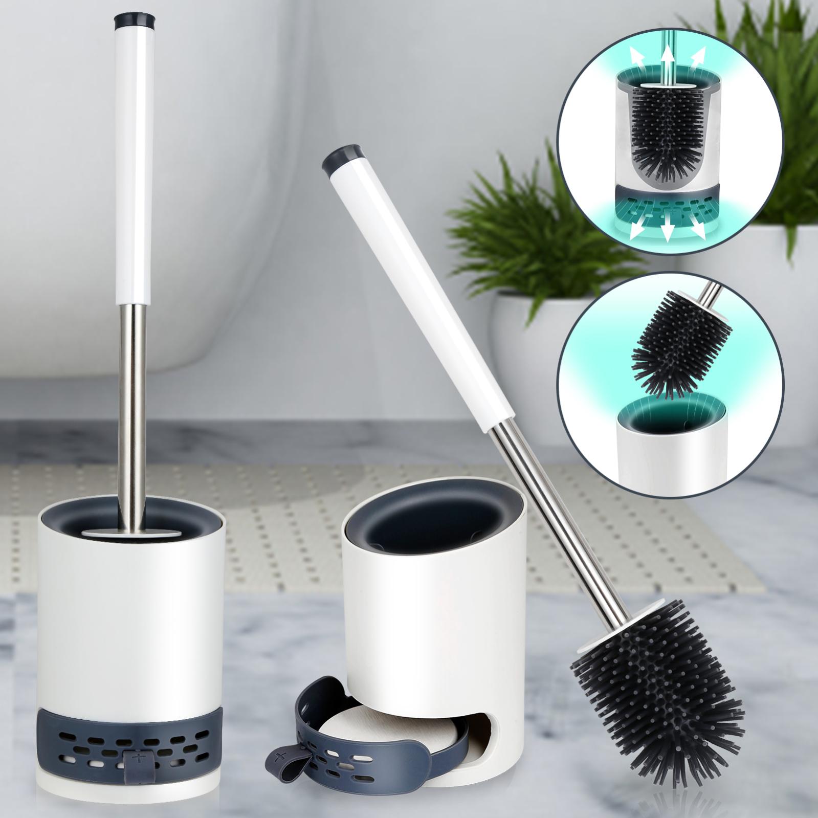 Lot 4 Brosses Nettoyage Salle De Bain - Brosse WC Silicone Long Manche + Sous-Bord + Joints + Fentes, Ventouse Incluse