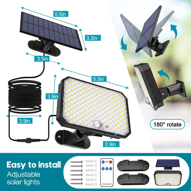 Luz Solar Exterior, Foco de 77 LED-COB Lámpara con Sensor de Movimiento,  Impermeable IP65 Jardín, Patio 