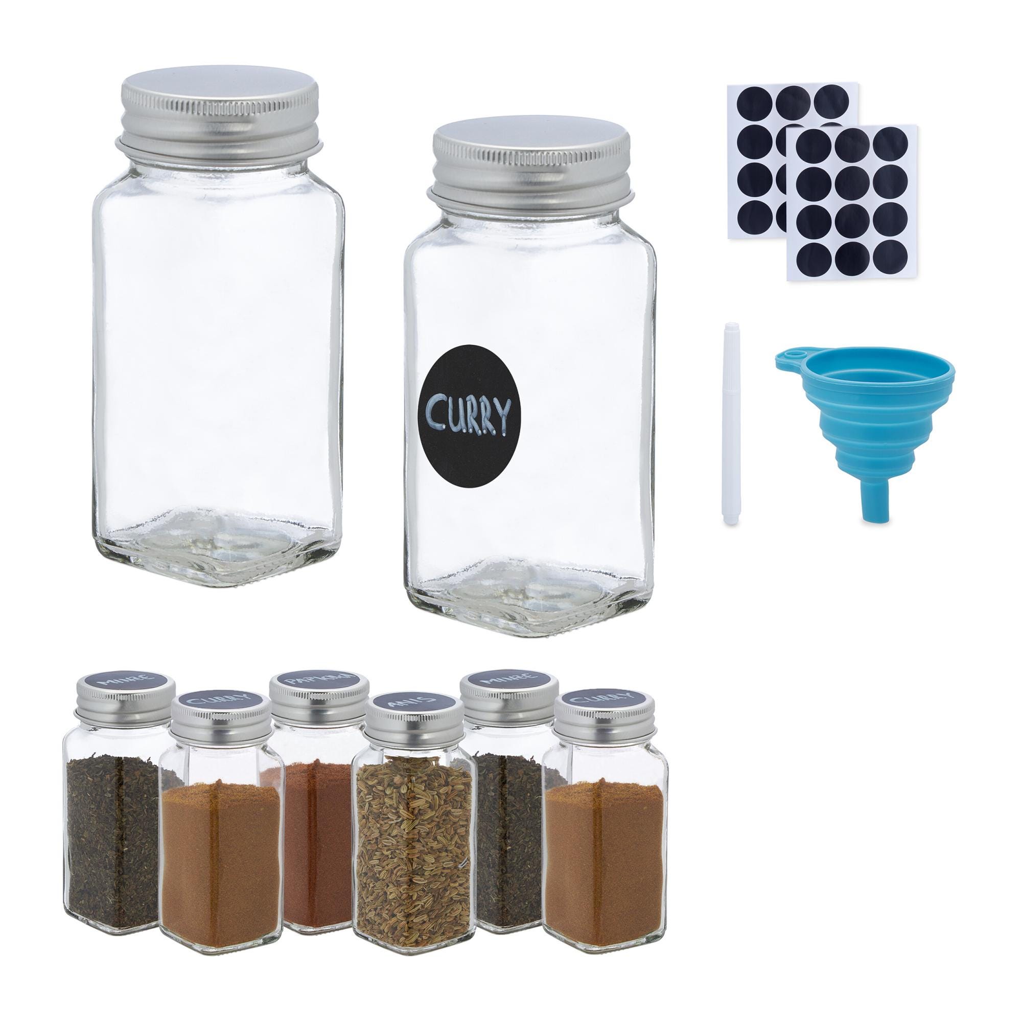 5Five - Lot de Pot à Épices Transparent en Verre et Bambou - Organisateur d' épices 5Five - Lot de Pot à Épices Transparent en Verre et Bambou - Organisateur d' épices