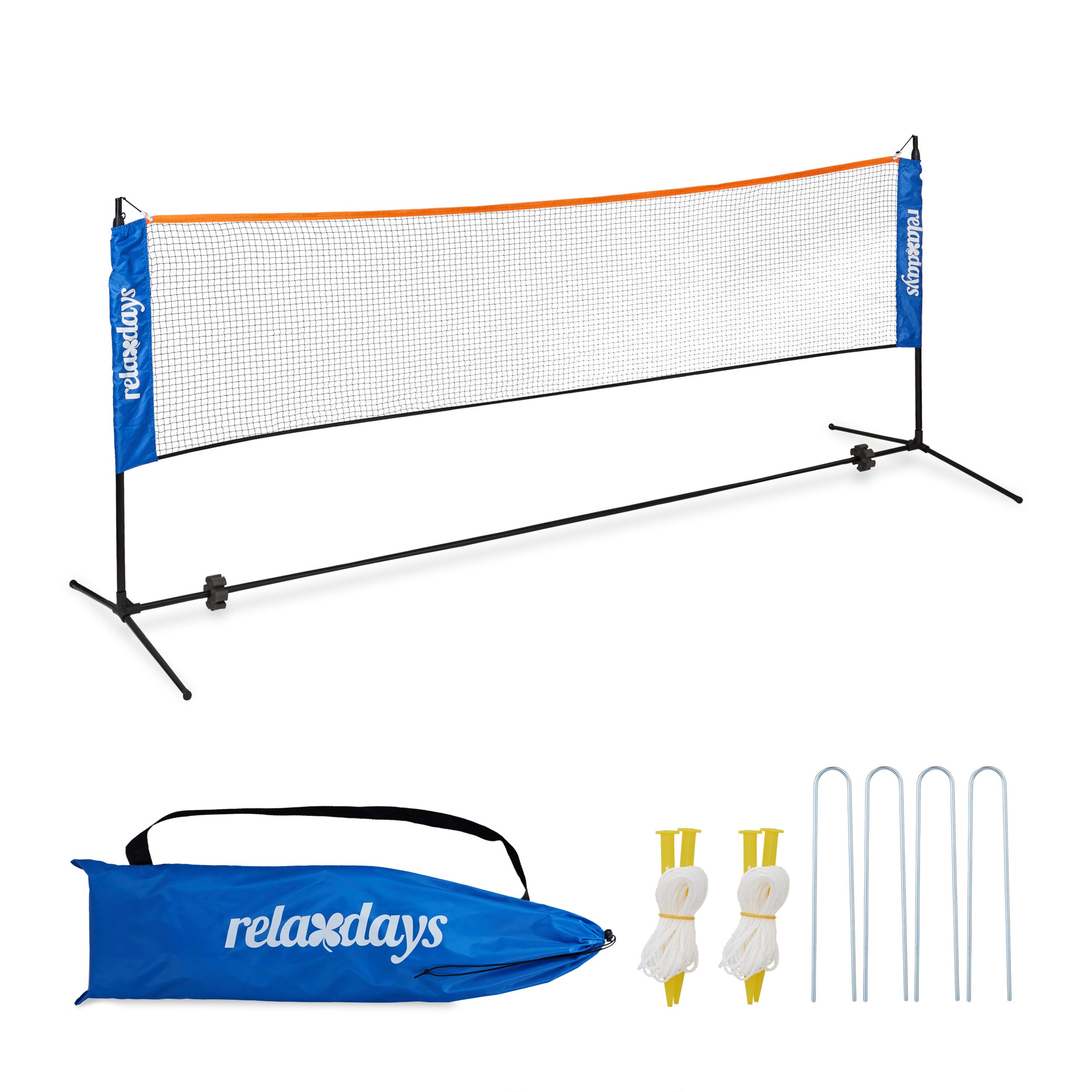 Relaxdays Filet de badminton, réglable jusqu'à 225 cm, avec support, sac de  transport, jeux, noir - bleu