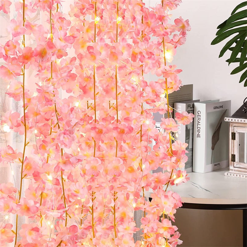 Vigne suspendue en fleurs de cerisier, guirlande lumineuse à 100 LED de 10  M de Long, guirlande de vignes Sakura en soie pour décoration de fête