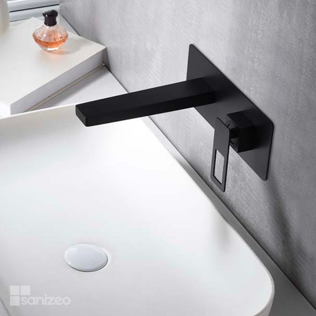 Robinet de lavabo noir en cuivre avec interrupteur poussoir H28cm pour  salle de bains toilettes