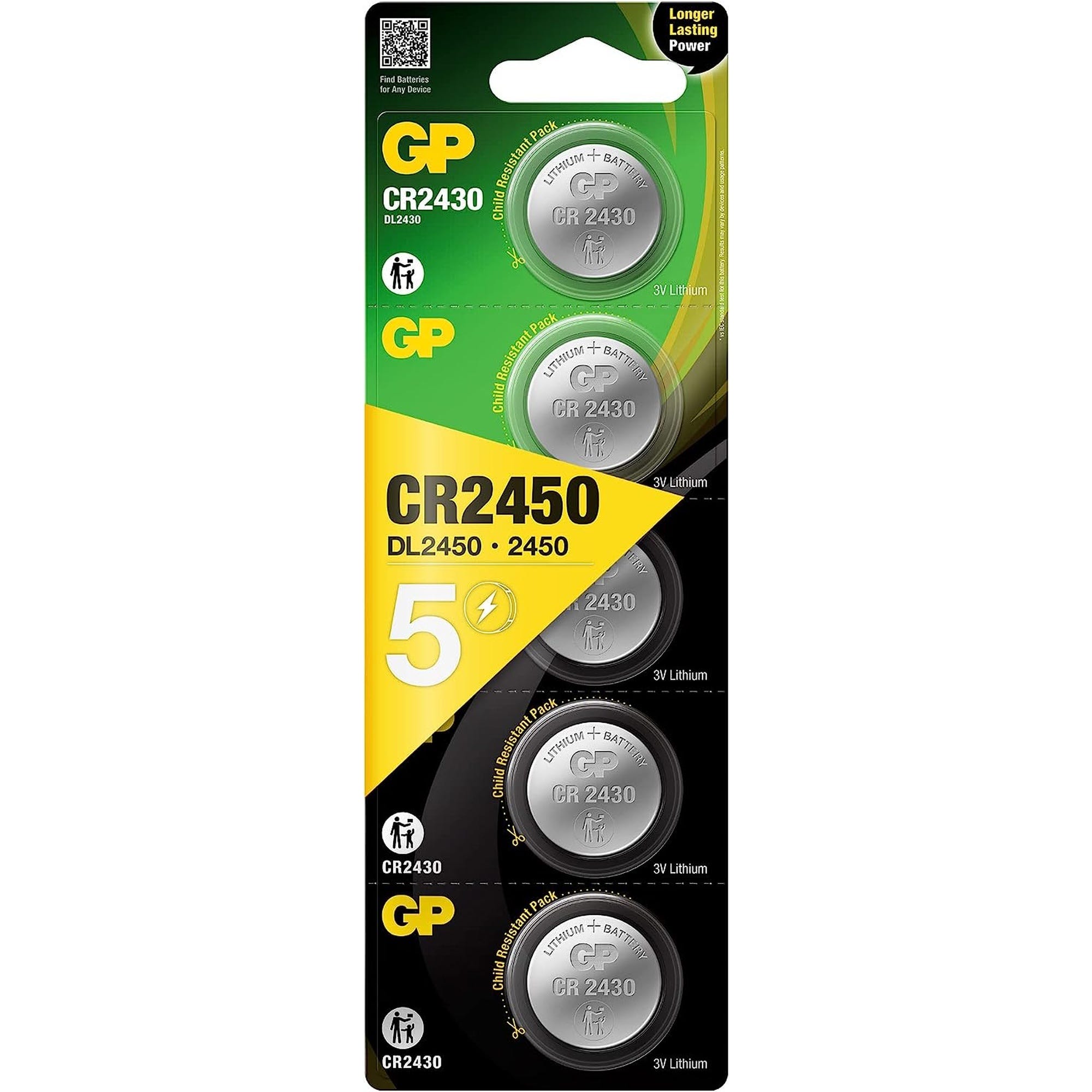 Piles bouton au lithium GP 5x cr2450 3v performances et durée supérieures