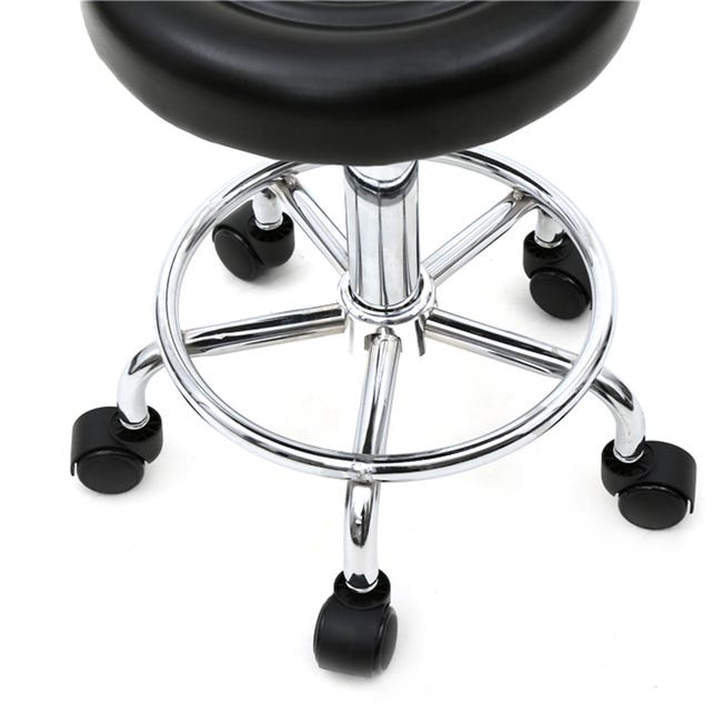 Tabouret d'atelier rond à roulettes réglable en hauteur de 43.5 à 60.5 cm  et pivotable à 360° - Noir - Vivezen
