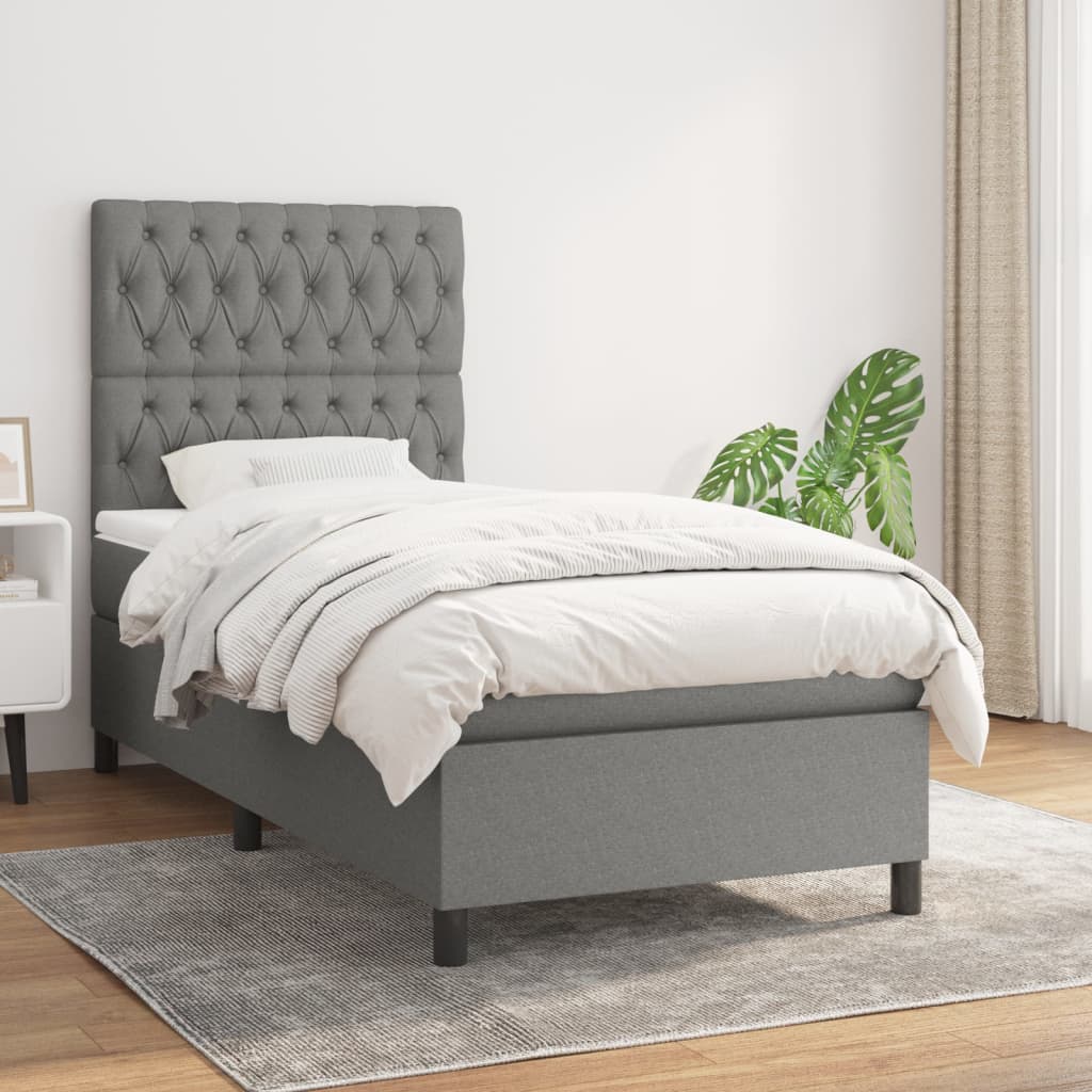 Maison Exclusive Cama box spring con colchón tela gris oscuro 90x190 cm