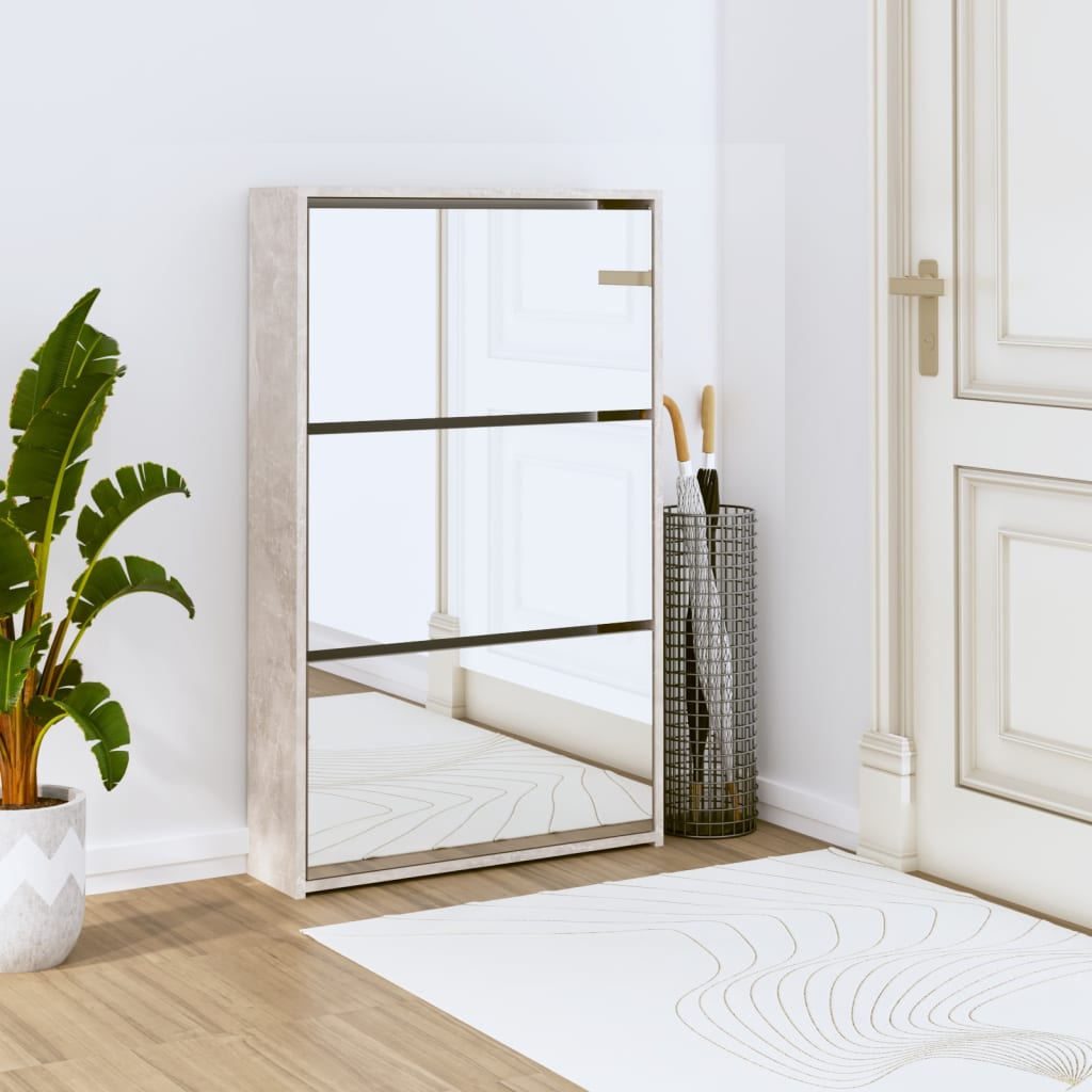Maison Exclusive Mueble zapatero y espejo 3 niveles gris hormigón  63x17x102,5 cm