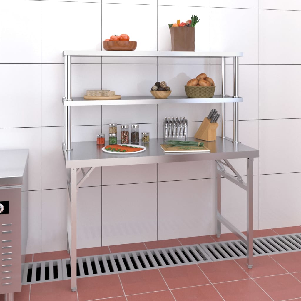 Maison Exclusive Mesa de trabajo de cocina con estante acero inox  120x60x150 cm
