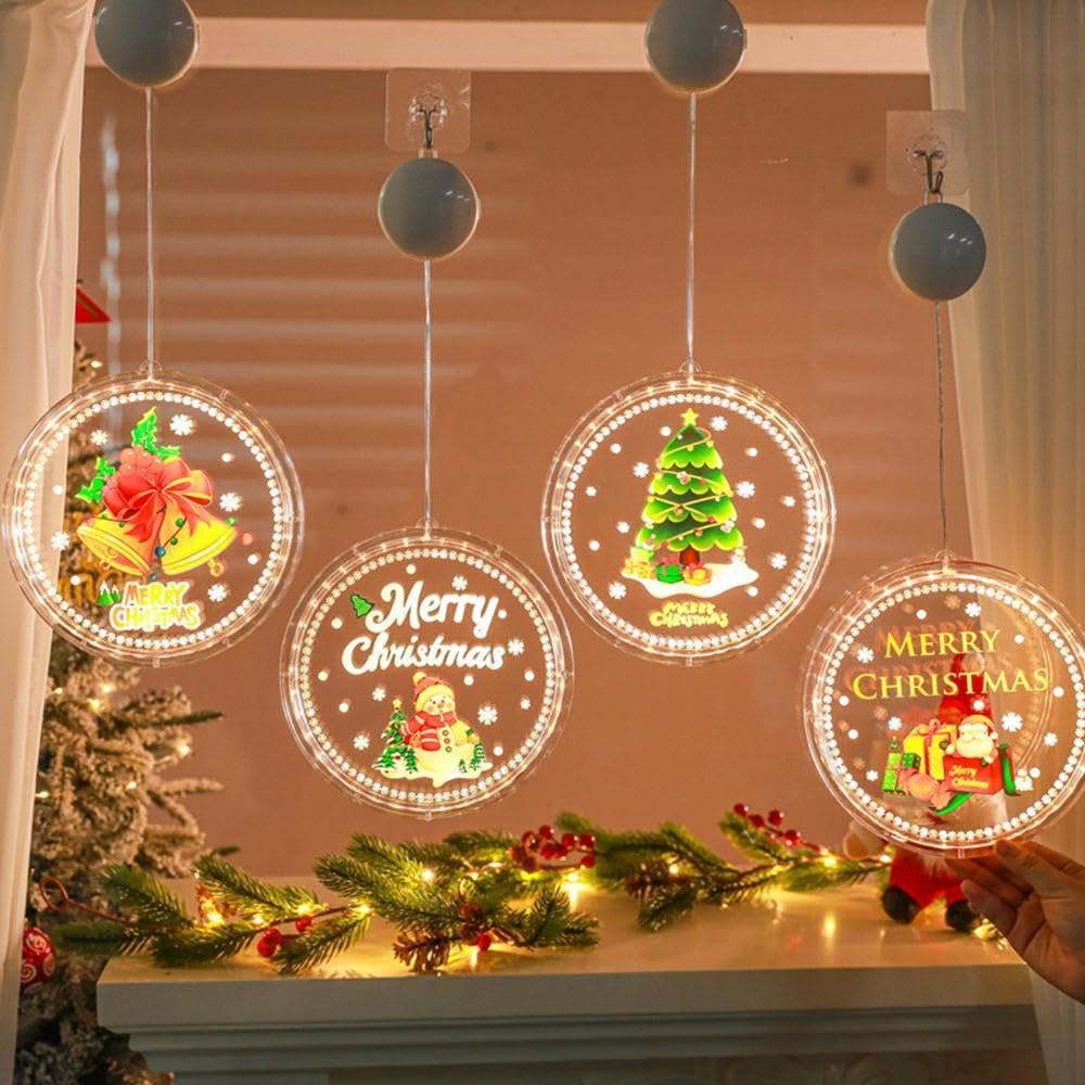 Lumières à suspendre pour fenêtre, décoration de Noël, décoration de  fenêtre éclairée, 9 lumières LED à ventouse, crochet à ventouse, vitrine,  maison