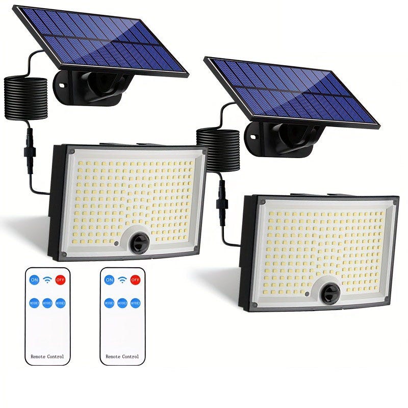 Lot de 2 projecteurs solaires à 118 LED avec détecteur de mouvement et  télécommande, spots de sécurité étanches IP65