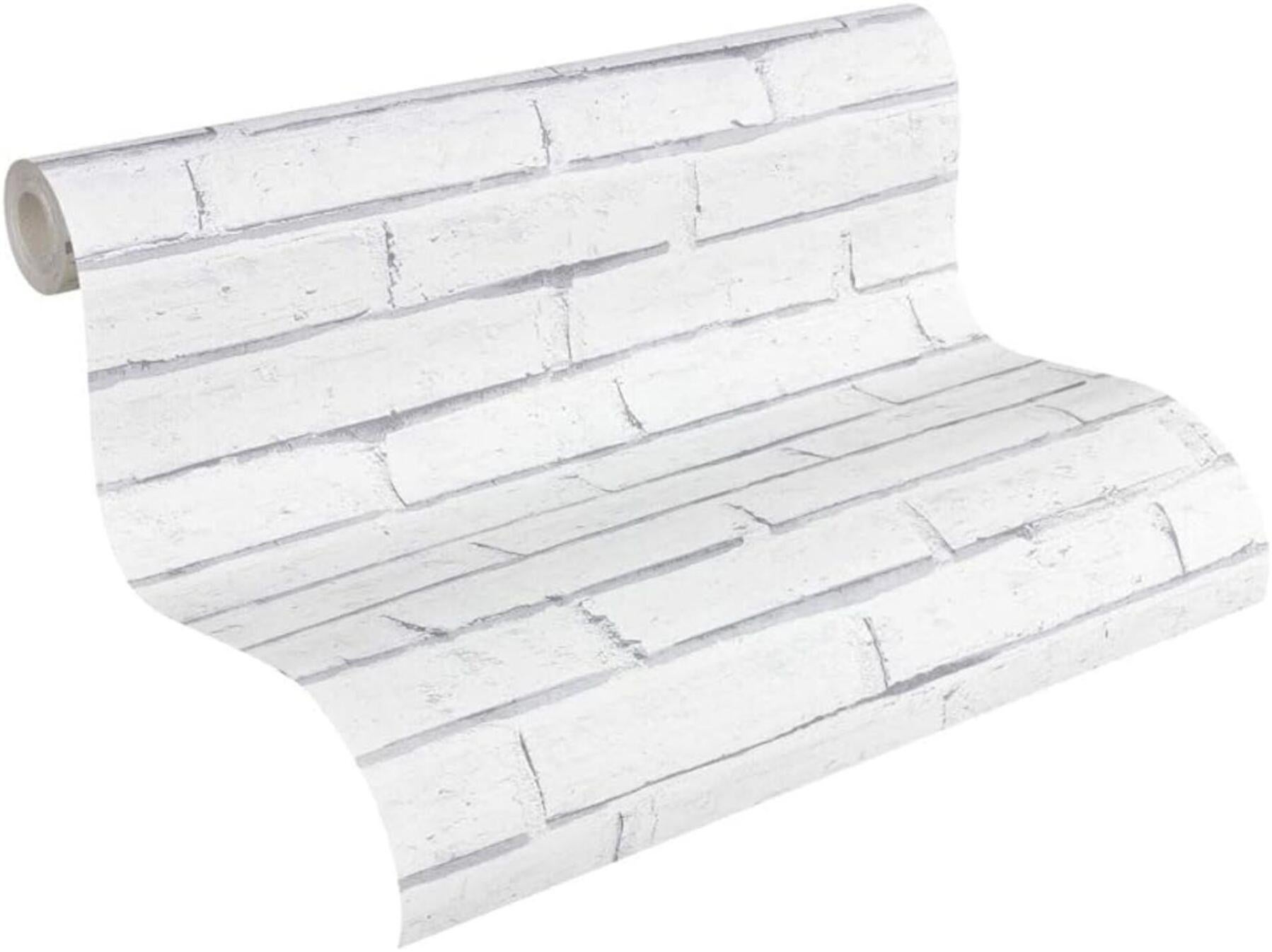 WALLCOVER Papier Peint Aspect Pierre Blanc Gris Pierre Industriel Loft
