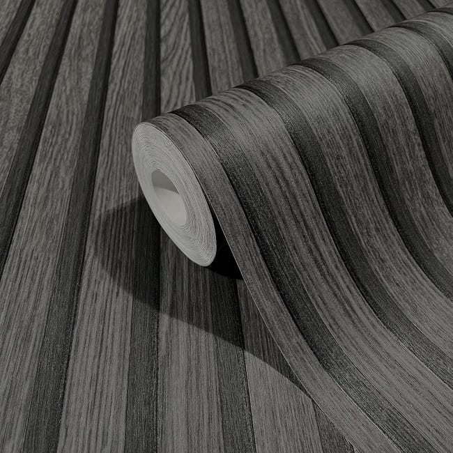 WALLCOVER Papier Peint Intissé inclus colle Noir imitation bois Mur de  lamelles Papier Peint en bois Panneaux 3D Motif en bois Moderne