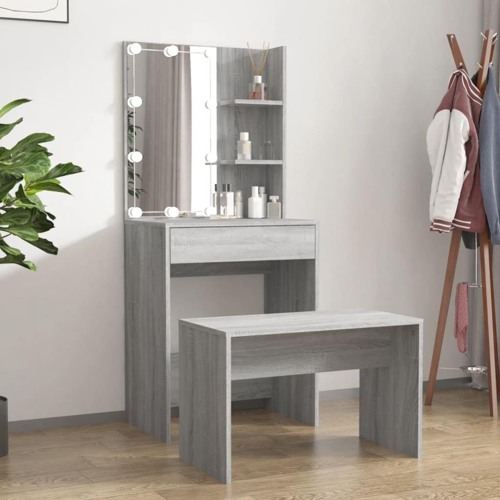 URBNLIVING Tavolo Da Toeletta In Legno Con 3 Cassetti, Colore Grigio, Dimensioni 79,5x93x40 Cm, Guide Metalliche