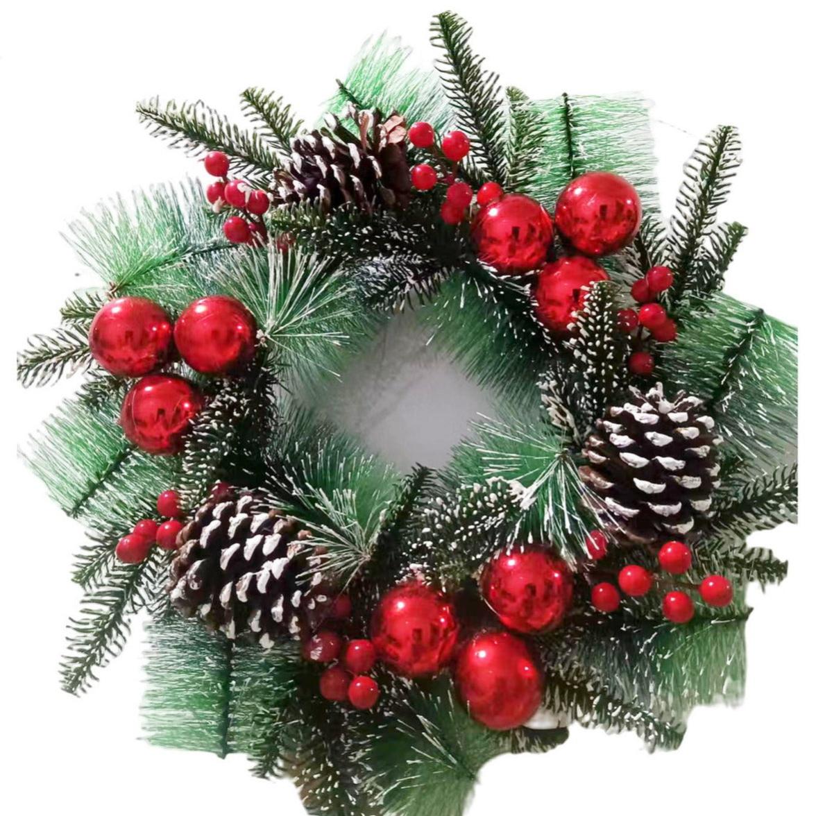 Corona de navidad artificial decoración navideña corona adorno para puerta mesa 50cm-2