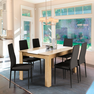 Table à manger blanc mat avec 6 chaises crème 140 x 90 cm [en.casa