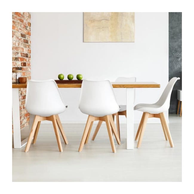 Lot de 4 chaises scandinave avec coussin, chaises cuisine salle à manger  blanc