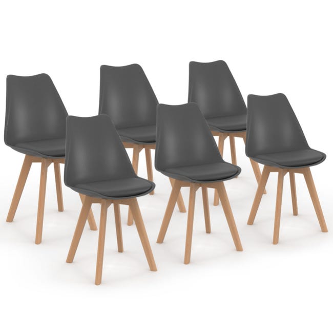 Lot de 6 chaises mix couleurs style scandinave pieds bois massif