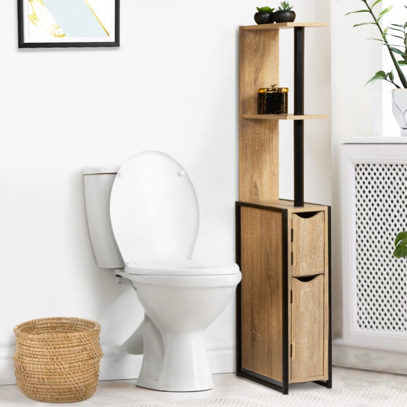 Étagère WC style industriel effet bois marron rustique