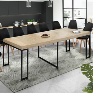 IDMARKET Table à manger extensible UGO 6-10 personnes bois noir et  imitation hêtre 160-200 cm design industriel - Cdiscount Maison