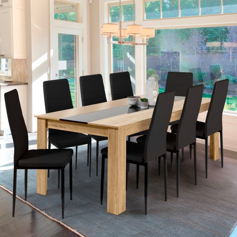 Idmarket Table à manger ALIX 6-8 personnes pied araignée bois et noir 160  cm - Comparer avec