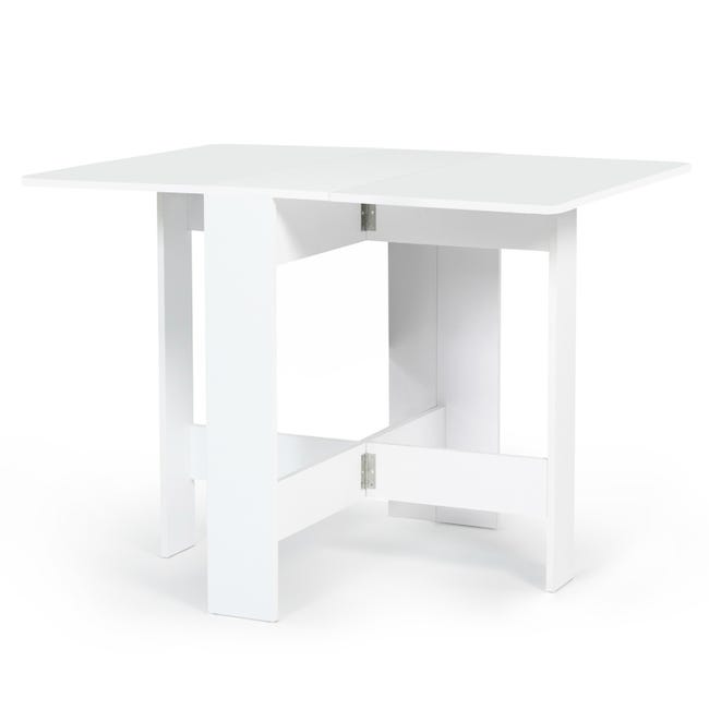 Table console pliable edi 2-4 personnes bois blanc plateau gris