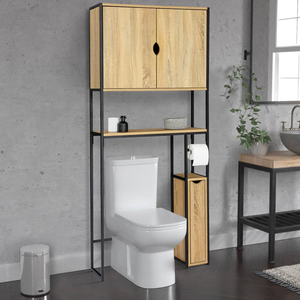 Meuble WC, avec tablettes réglables, Support de Rangement en Bambou à 3  Niveaux, Charge 15 kg/Niveau, Blanc