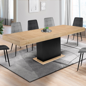 MADISON - Table à manger rectangulaire extensible 220/320cm bois teck  recyclé pieds métal noir