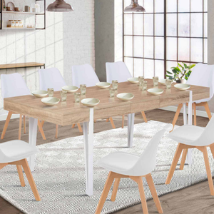 Table à manger extensible COBURG - Décor chêne artisan et noir - Rallonge  40 cm - 4-6 personnes - L 80-120 x P 90 x H 76,5 cm - Cdiscount Maison