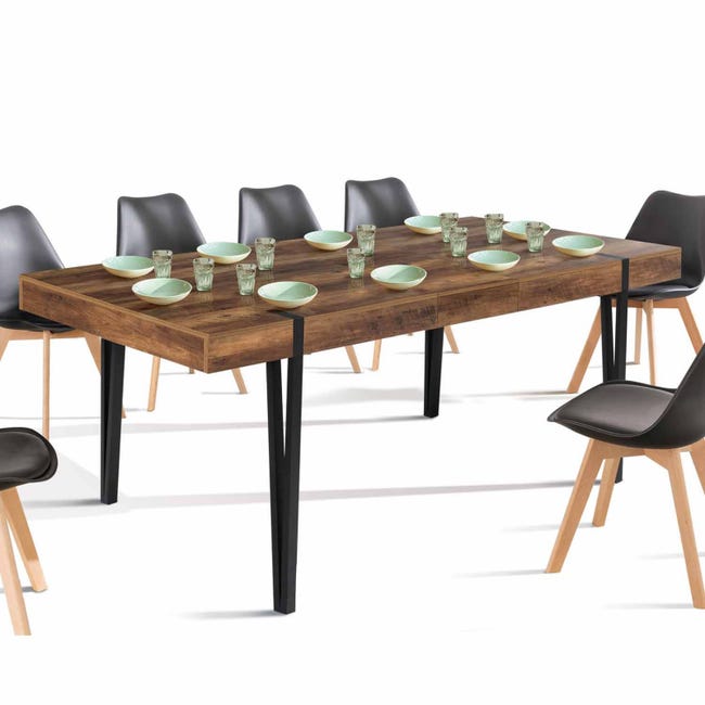 Table à manger extensible AUSTRIA 6-10 personnes bois pied épingle blanc  160-200 cm