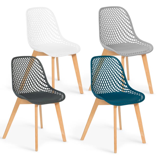 Lot de 4 chaises scandinaves SARA mix color gris foncé, gris clair, blanc  et bleu