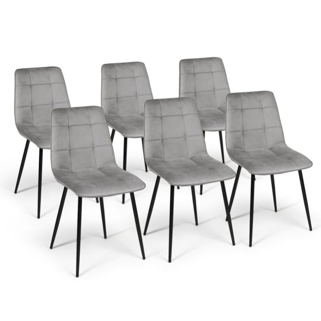 Lot de 6 chaises repas 56,5x42x96,5 cm en velours gris clair