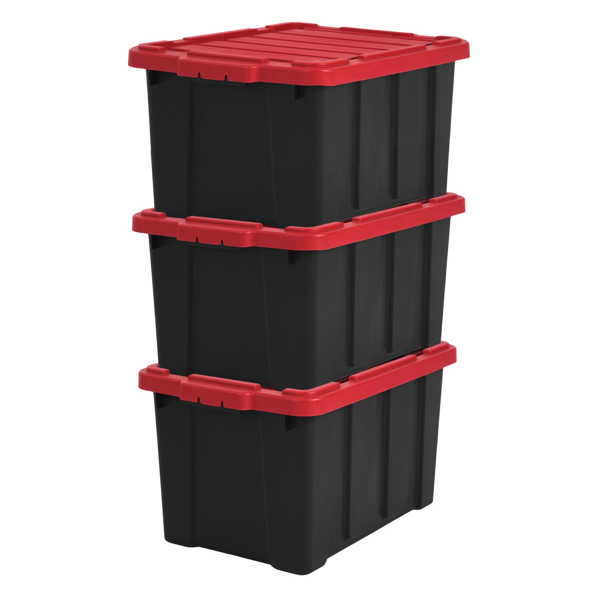 Iris Ohyama, Boite rangement plastique garage de 43L, Lot de 4, DDSKT-430,  Noir/Rouge, L64 x P45 x H23 cm