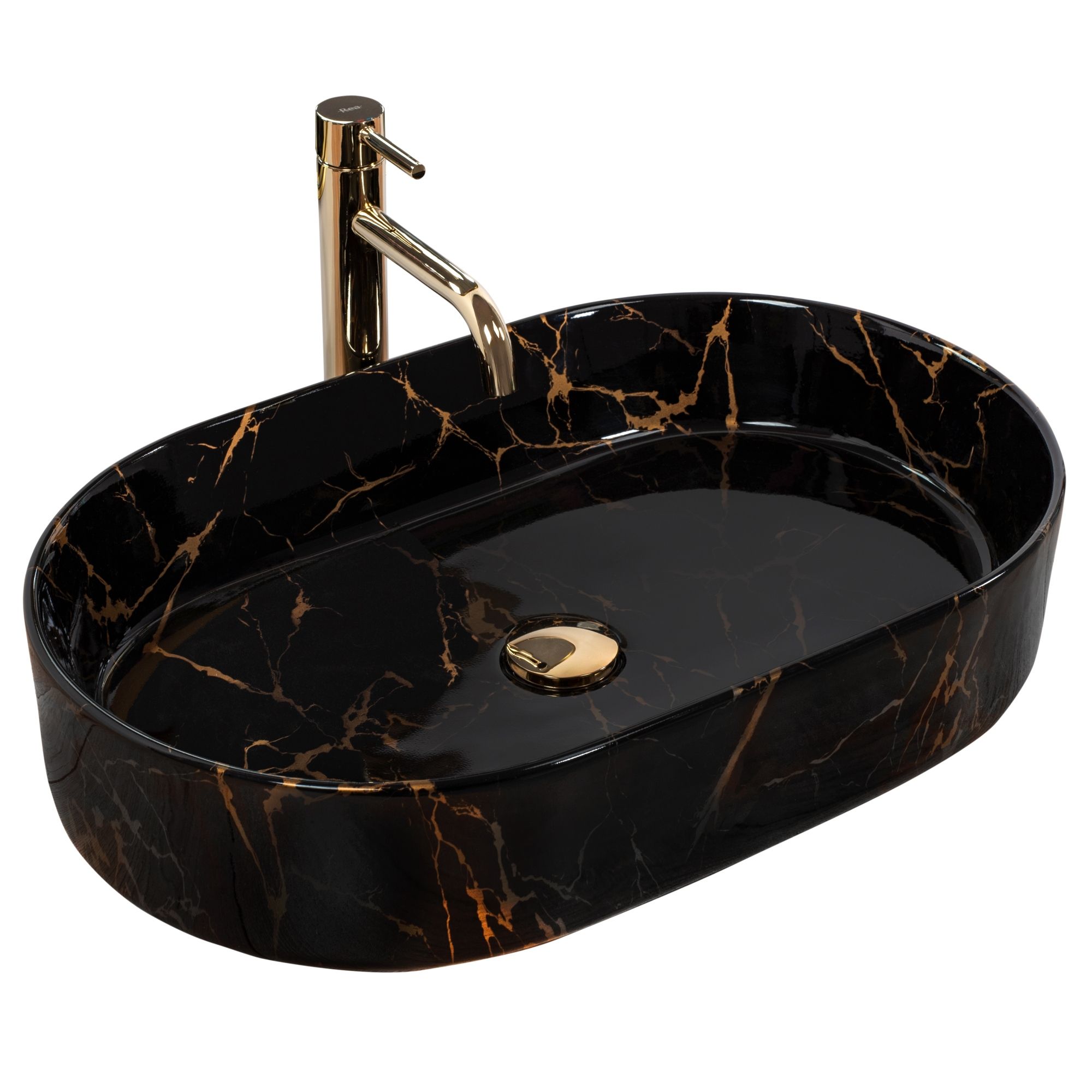 Lavabo Sobre Encimera Rea Nadia Black Marble Shiny Leroy Merlin